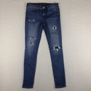 Express Jeans Womens 4L 4 Long Blue Legging Mid Rise Performance Dark Wash Denim